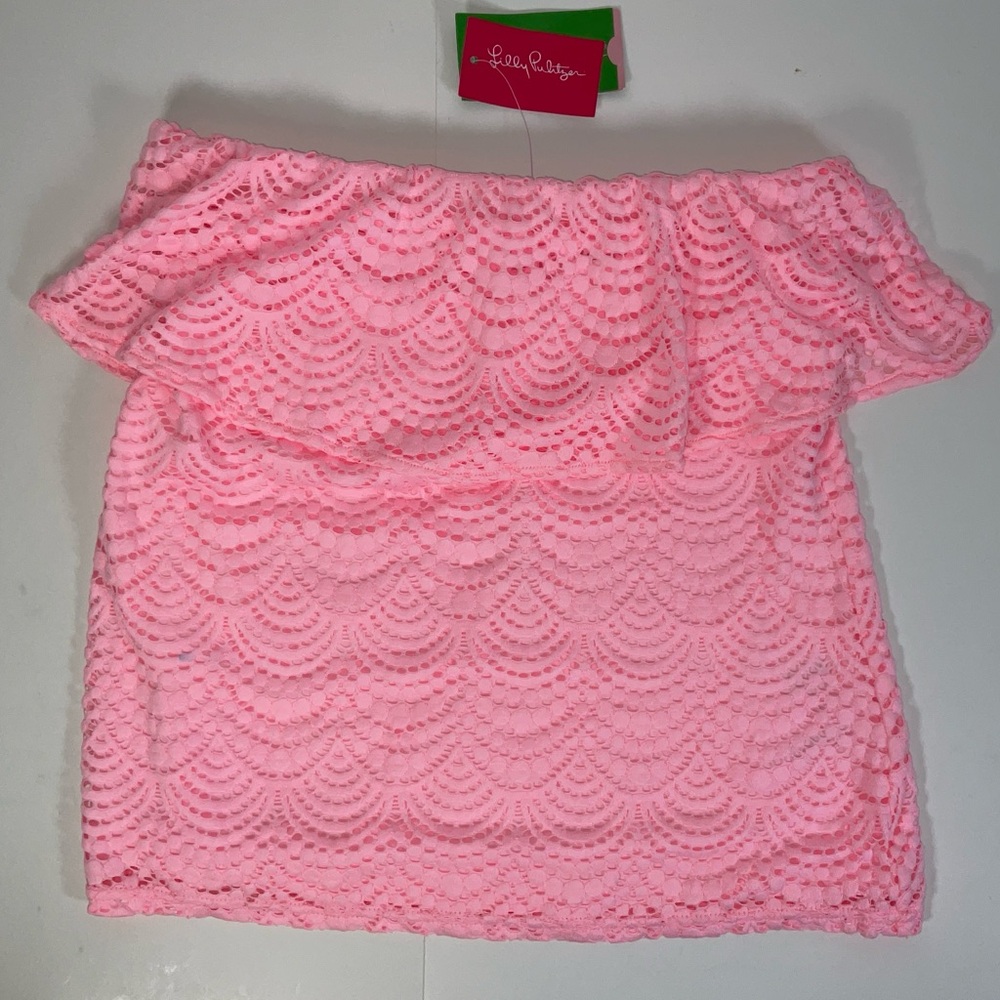NWT Lilly Pulitzer Wiley Tube Top Scalloped Shell Lace Coral Reef Pink - Medium
